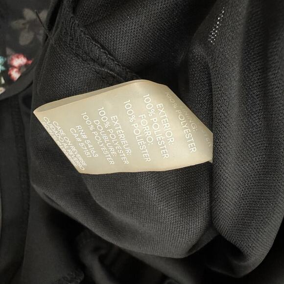 Calvin Klein Floral Midi Dress Size 10 New Black Green Flutter Hem Shift - Picture 5 of 10